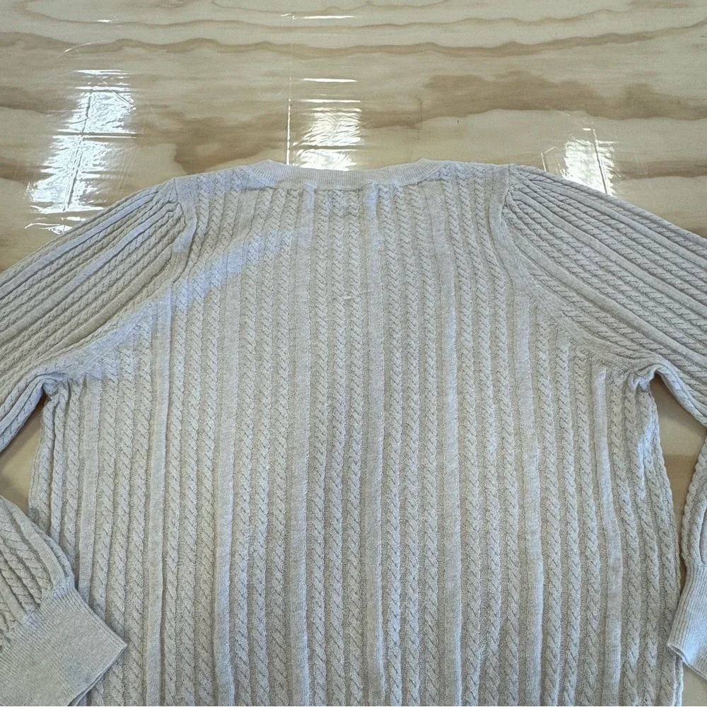 White + Warren Knit Lightweight Linen Blend Beige Cable Knit Crew Neck Sweater L